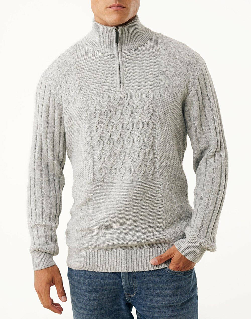 MEXX Knitted patchwork half zip sweater