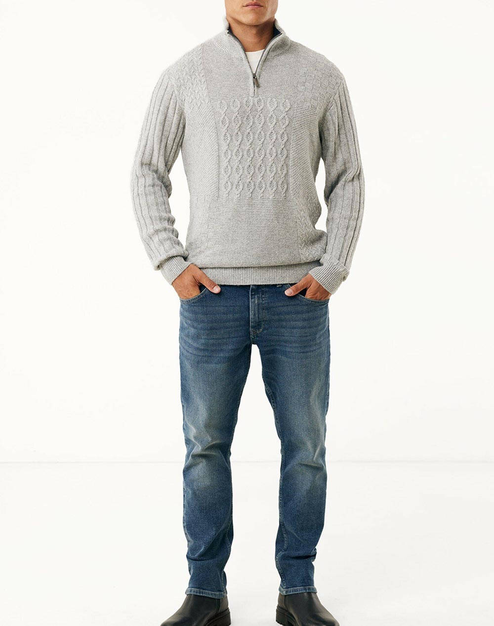 MEXX Knitted patchwork half zip sweater