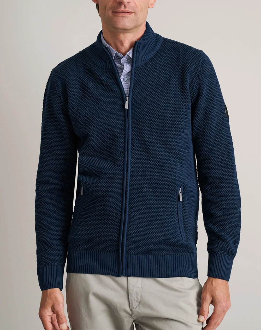 NAVY&GREEN JACHETA TRICOTATA DIN BUMBAC CU FERMOAR