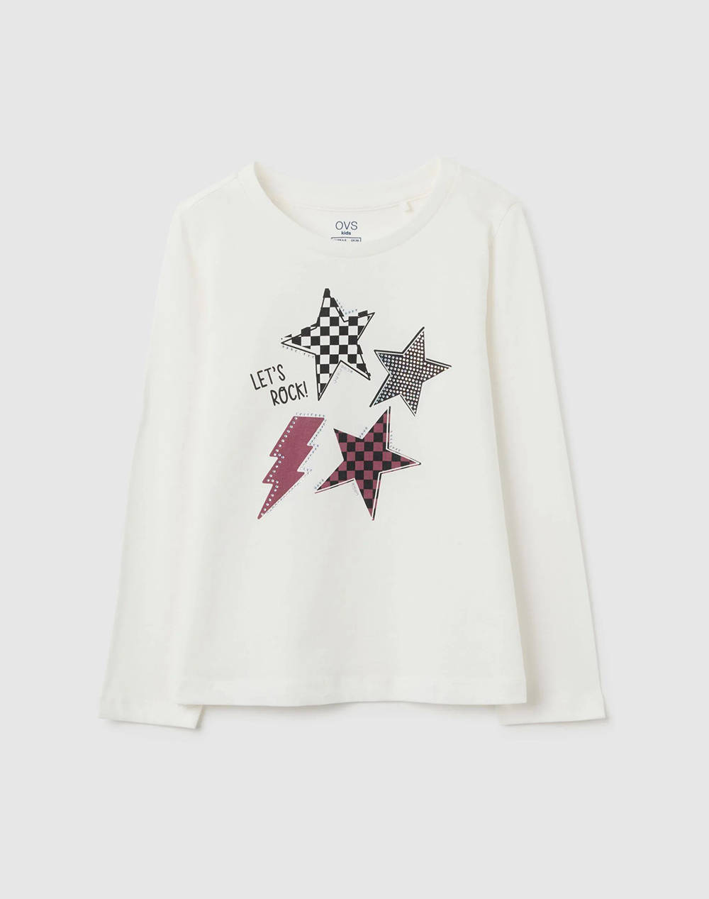 OVS TSH LS PRINT4-5COL STRASS