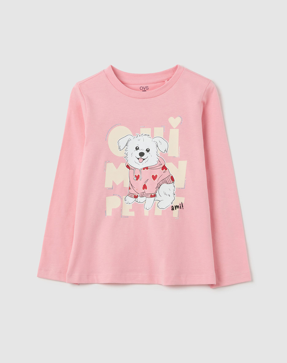 OVS TSH LS PRINT4-5COL STRASS