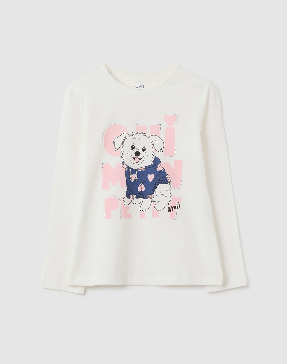 OVS TSH LS PRINT4-5COL STRASS