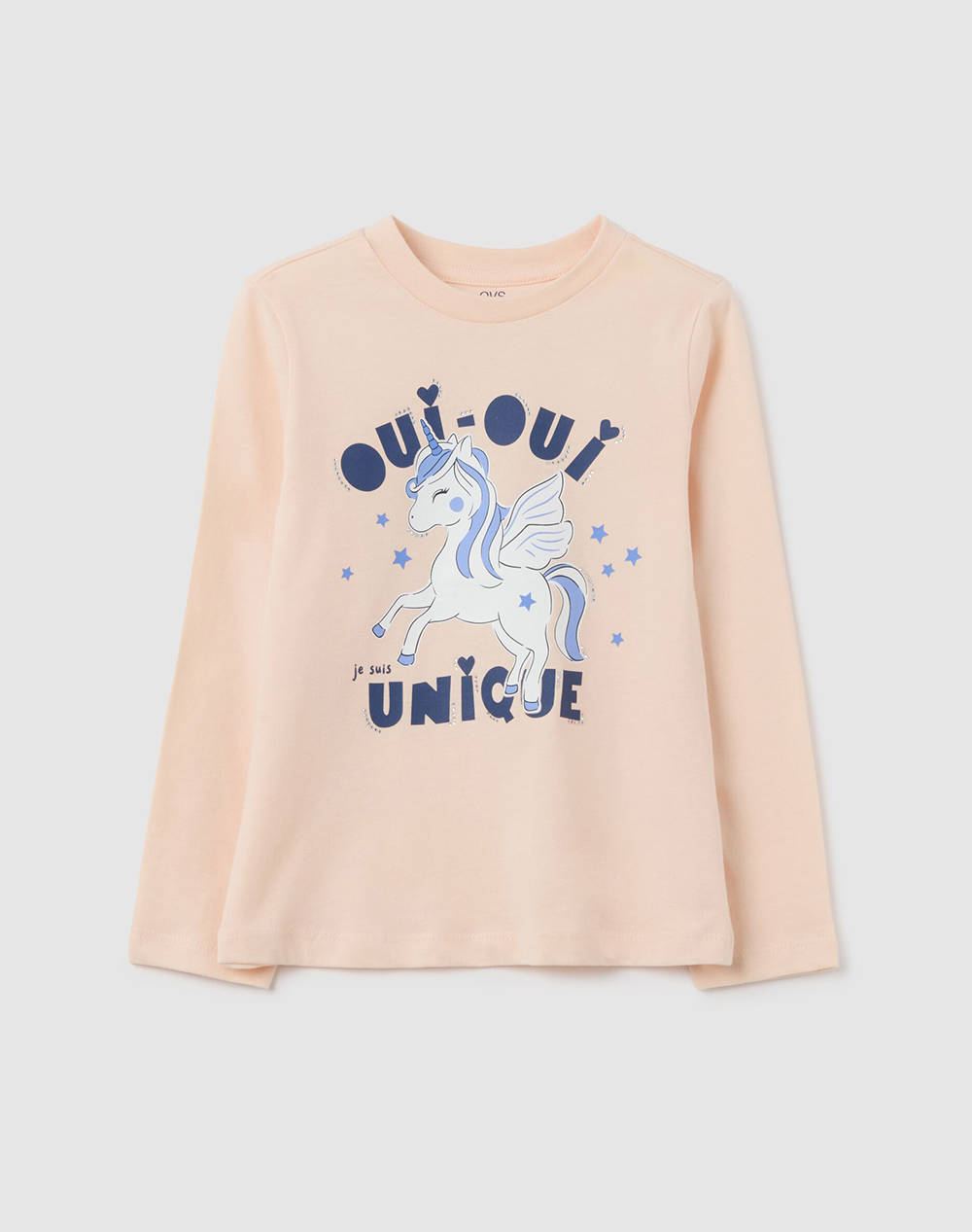 OVS TSH LS PRINT4-5COL STRASS