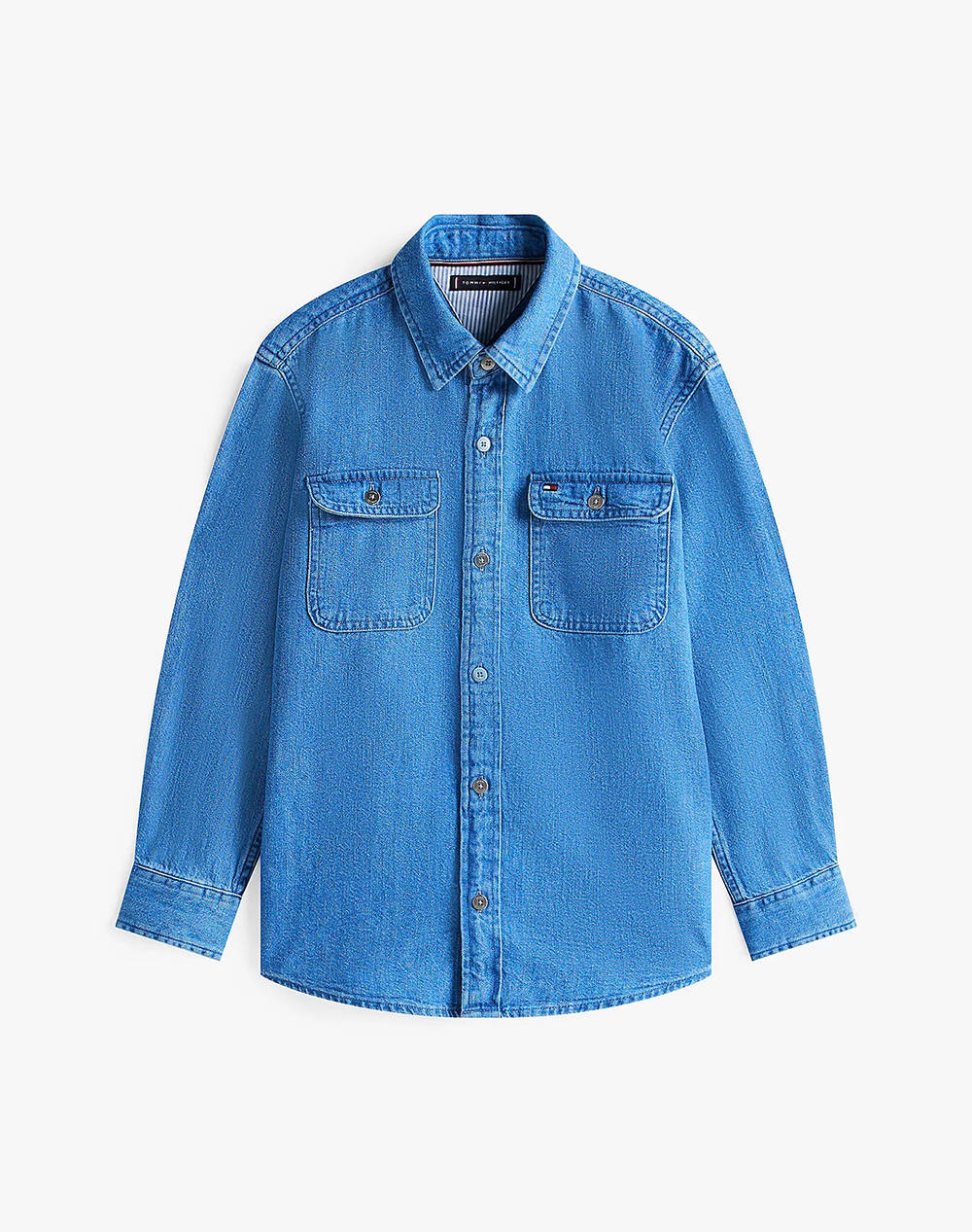 TOMMY HILFIGER MID BLUE DENIM SHIRT LS