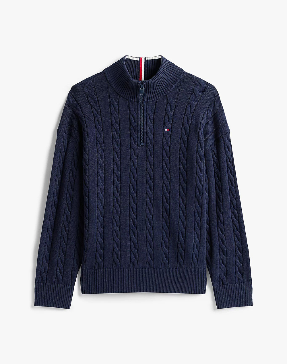 TOMMY HILFIGER COTTON CABLE HALF ZIP SWEATER