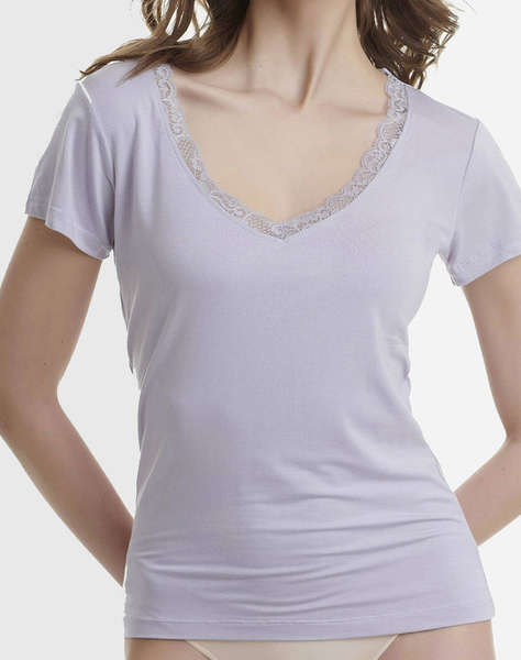 WALK DE DAMA V-NECK T-SHIRT DANTELA/BAMBOO