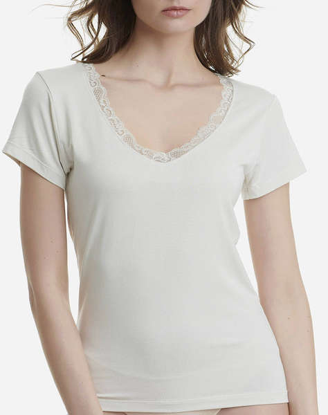 WALK DE DAMA V-NECK T-SHIRT DANTELA/BAMBOO