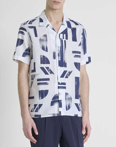 ANTONY MORATO MMSS00171FA430643 MIN OF 6 SHIRT HONOLULU REGULAR STRAIGHT FIT IN PRINTED COTTON LINEN BLEND FABRIC WITH LOGOED METAL BADGE BLUZA DE BARBATI
