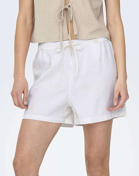 ONLY ONLCARO MW LINEN BL EMB SHORTS CC PNT