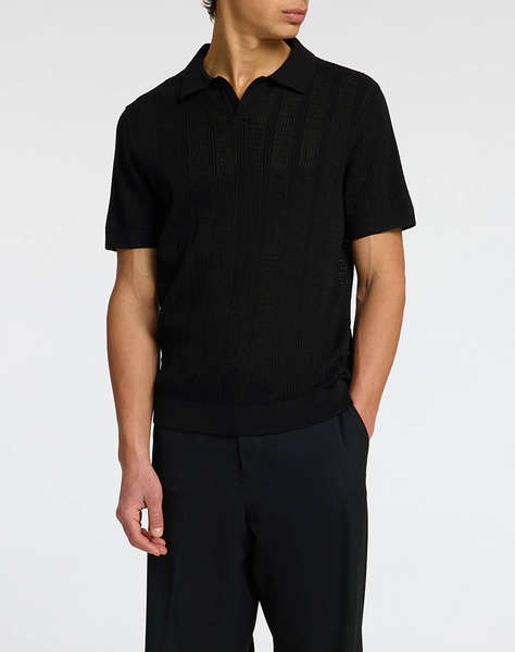SELECTED SLHWELLS SS KNIT CROCHET OPEN POLO