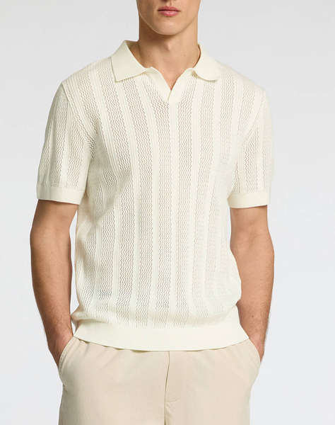 SELECTED SLHWELLS SS KNIT CROCHET OPEN POLO