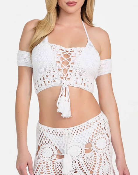 GUESS CROCHET TOP - ACRYLIC CROCHET YARN BLUZA W