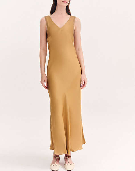 FOREL Rochie din satin lunga cu nervuri