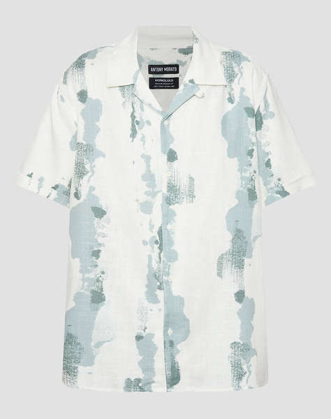 ANTONY MORATO MMSS00189FA430645 MIN OF 6 SHIRT HONOLULU RELAXED STRAIGHT FIT IN PRINTED SLUB VISCOSE BLEND FABRIC WITH LOGOED METAL BADGE BLUZA DE BARBATI