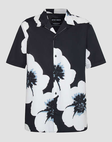 ANTONY MORATO MMSS00171FA430630 MIN OF 6 SHIRT HONOLULU REGULAR STRAIGHT FIT IN PRINTED COTTON VISCOSE BLEND FABRIC WITH LOGOED METAL BADGE BLUZA DE BARBATI