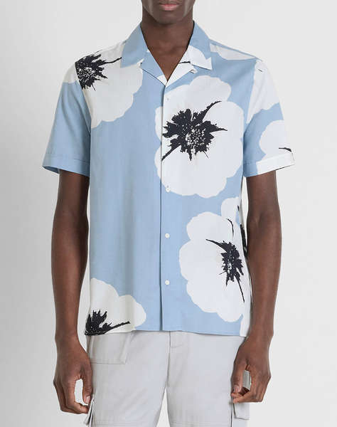 ANTONY MORATO MMSS00171FA430630 MIN OF 6 SHIRT HONOLULU REGULAR STRAIGHT FIT IN PRINTED COTTON VISCOSE BLEND FABRIC WITH LOGOED METAL BADGE BLUZA DE BARBATI