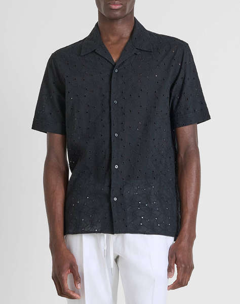 ANTONY MORATO MMSS00189FA440059 MIN OF 6 SHIRT HONOLULU RELAXED STRAIGHT FIT IN EMBROIDERED POPELINE COTTON FABRIC WITH LOGOED METAL BADGE BLUZA DE BARBATI