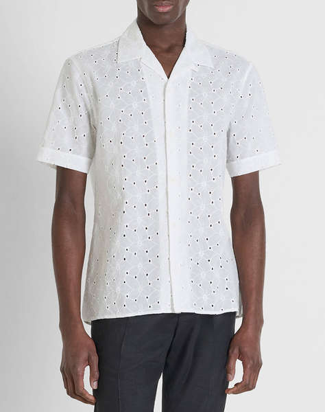 ANTONY MORATO MMSS00189FA440059 MIN OF 6 SHIRT HONOLULU RELAXED STRAIGHT FIT IN EMBROIDERED POPELINE COTTON FABRIC WITH LOGOED METAL BADGE BLUZA DE BARBATI
