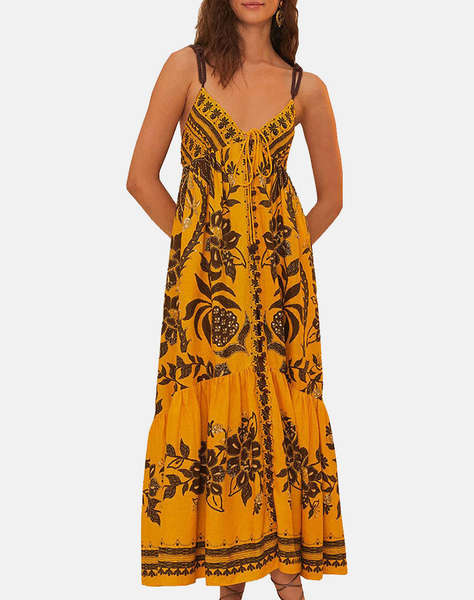 FARM RIO GOLDEN OASIS YELLOW SLEEVELESS MAXI DRESS