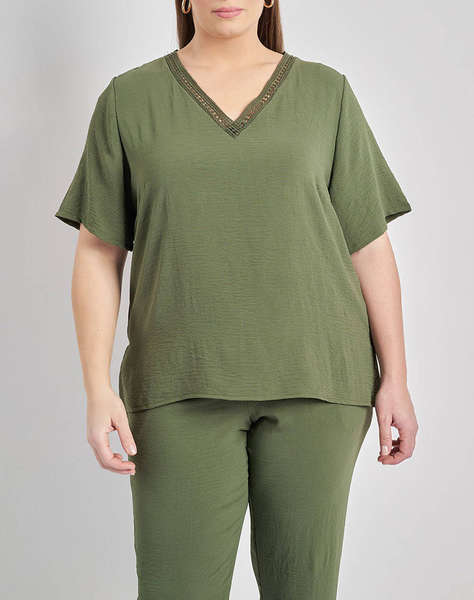 PARABITA Bluza washed in relief cu franjuri pe V