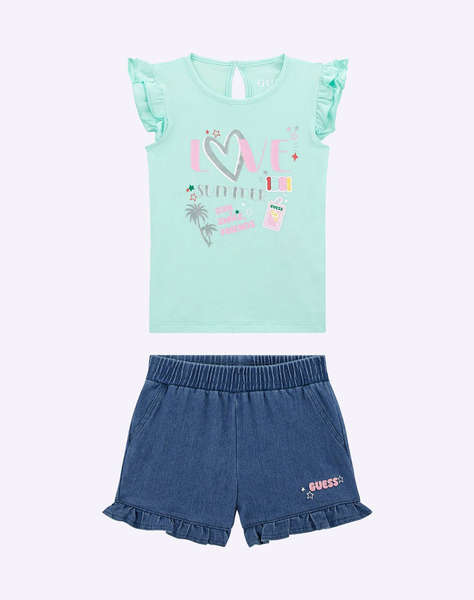 GUESS SET SST-SHIRT+STRDEN - MID ORGANIC CO STR JERSEY 160 SET COPII GIRL
