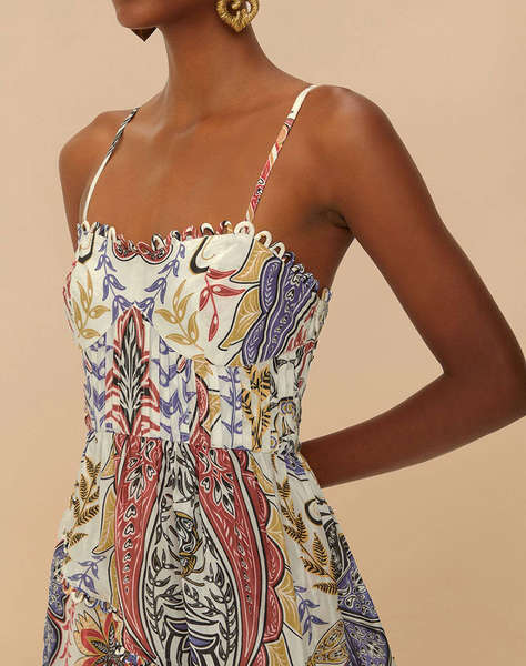 FARM RIO BOHO GLAM OFF-WHITE LOOPY CUPS MAXI DRESS