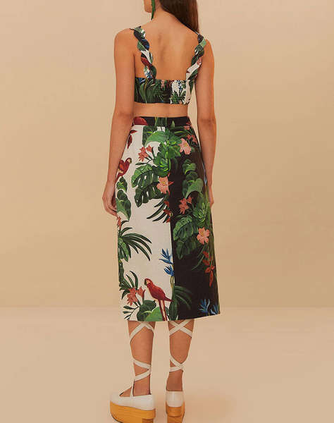 FARM RIO MIDNIGHT MACAW FIESTA MIX MIDI SKIRT