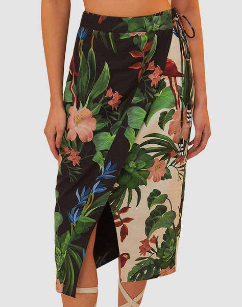 FARM RIO MIDNIGHT MACAW FIESTA MIX MIDI SKIRT