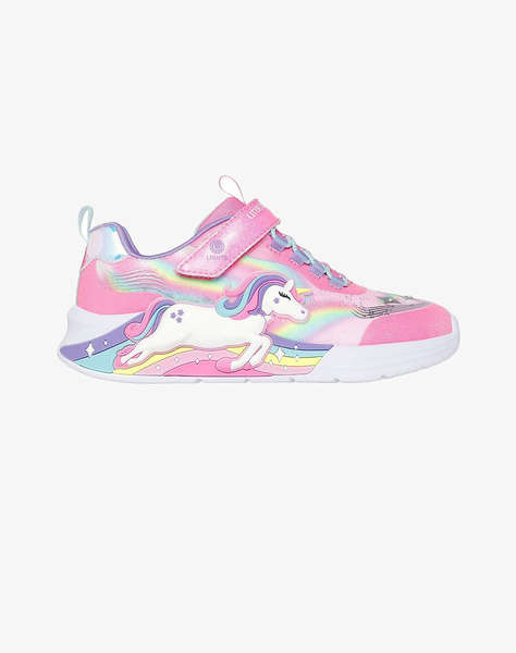 SKECHERS Lighted Unicorn Bungee & Gore Sneaker W/ Rainbow Glitter Print Upper
