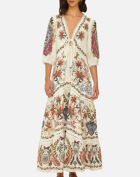 FARM RIO BOHO GLAM OFF-WHITE MAXI DRESS