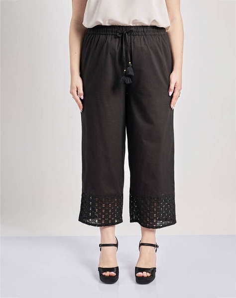 PARABITA Pantaloni din bumbac cu broderie, cropped