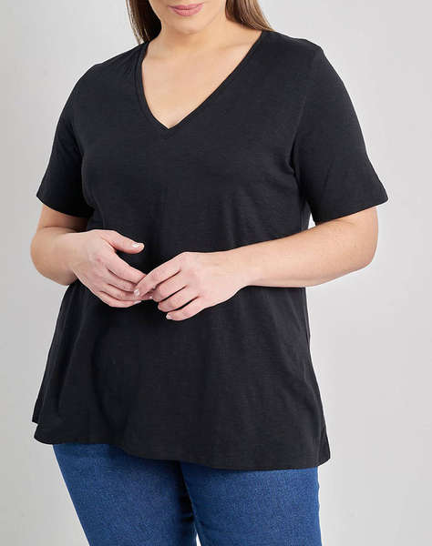 PARABITA Basic bluza de bumbac in linia A cu decolteu V