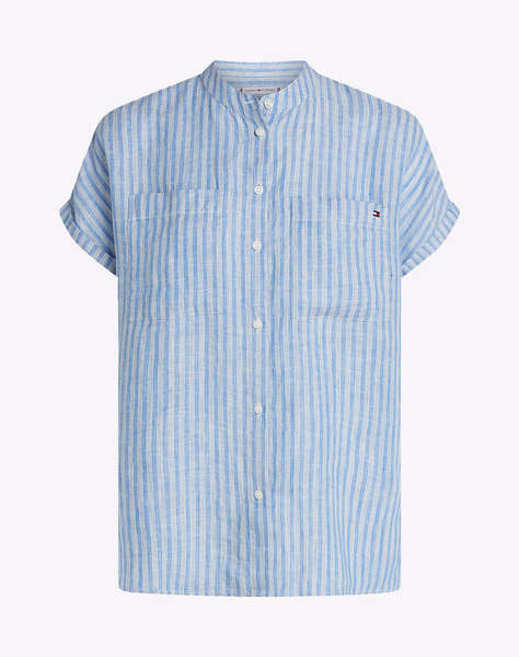 TOMMY HILFIGER ESS LINEN COLLARLESS S/S BLOUSE