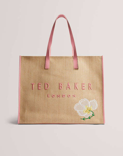 TED BAKER FLORAFF Floral Applique Extra Large Raffia Icon Bag (Dimensiuni: 36 x 45 x 14 cm.)