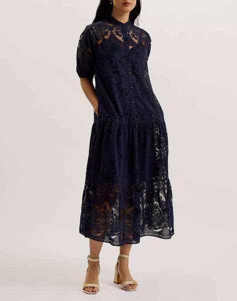TED BAKER XATIVA laced midi Shirt Dress With Puff Sleeve