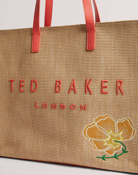 TED BAKER FLORAFF Floral Applique Extra Large Raffia Icon Bag (Dimensiuni: 36 x 45 x 14 cm.)