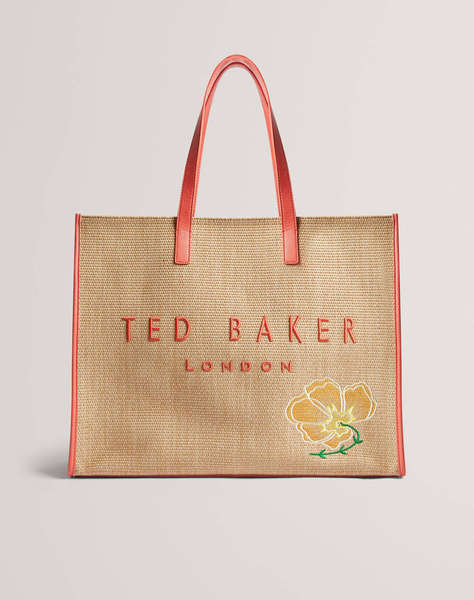 TED BAKER FLORAFF Floral Applique Extra Large Raffia Icon Bag (Dimensiuni: 36 x 45 x 14 cm.)