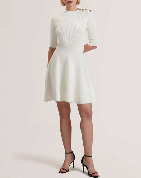 TED BAKER LILANO Ribbed Knit Button Detail Skater Dress