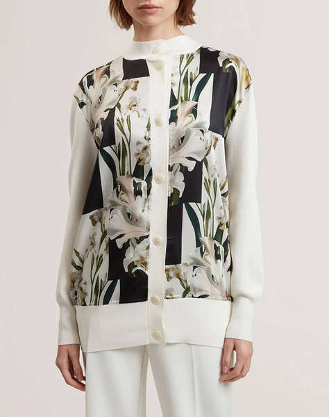 TED BAKER BELVIAA Printed Woven Front Cardgan
