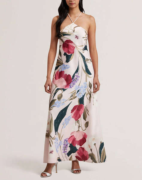 TED BAKER ALMARIA Halter Neck Bias Cut Maxi Dress
