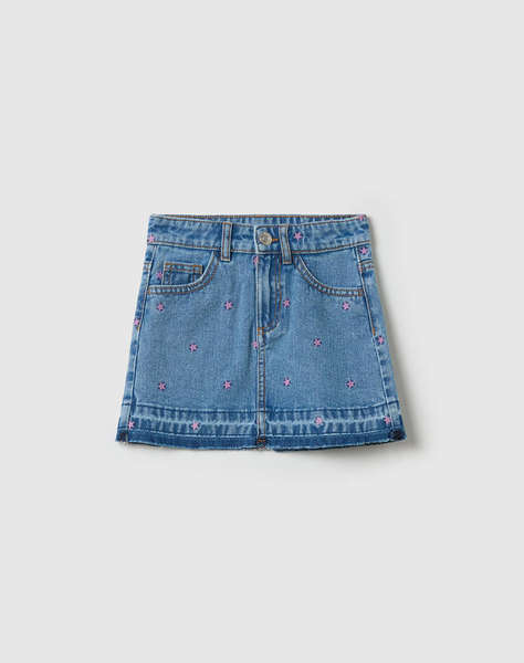 OVS DENIM SKIRT W/EMBROIDERY