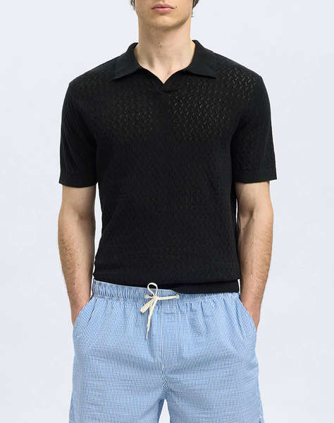 SELECTED SLHLINO SS KNIT CROCHET OPEN POLO