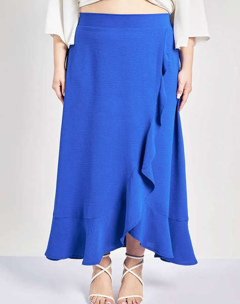 PARABITA Fusta maxi cropped cu volane cu efect washed in relief
