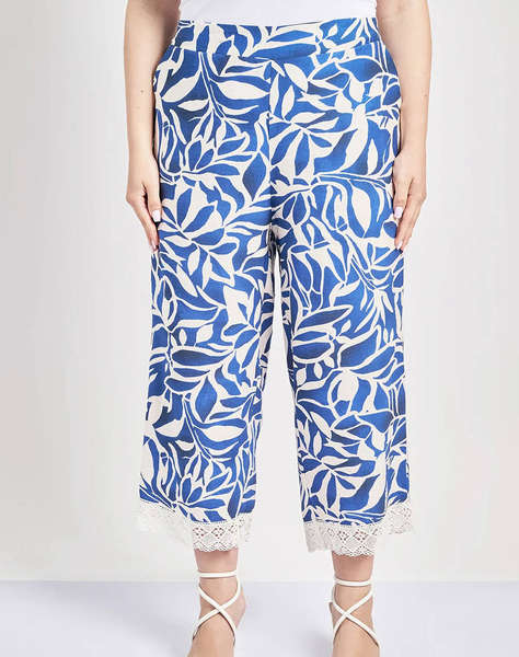 PARABITA Pantaloni cu imprimeu floral cropped cu aspect de in