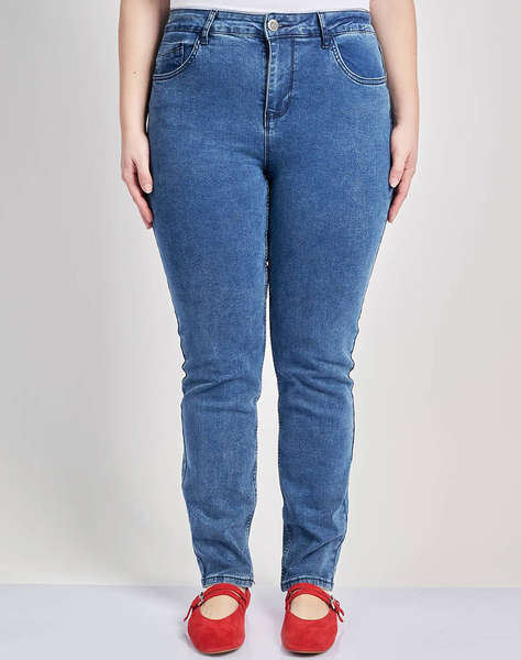 PARABITA Denim slim fit pantaloni albastrii