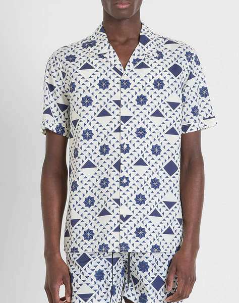 ANTONY MORATO MMSS00171FA430635 MIN OF 6 SHIRT HONOLULU REGULAR STRAIGHT FIT IN PRINTED COTTON VISCOSE BLEND FABRIC WITH LOGOED METAL BADGE BLUZA DE BARBATI