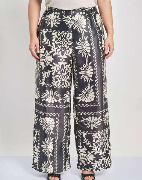 PARABITA Pantaloni satinata cu imprimeu design esarfa