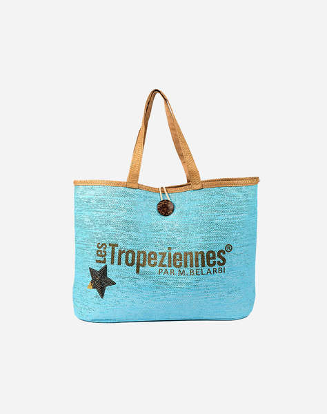 LES TROPEZIENNES PAN-TZ-01 GEANTA DE PLAJA MATERIAL CU LITERE TURQUOISE (Dimensiuni: 50 x 36 x 15cm.)