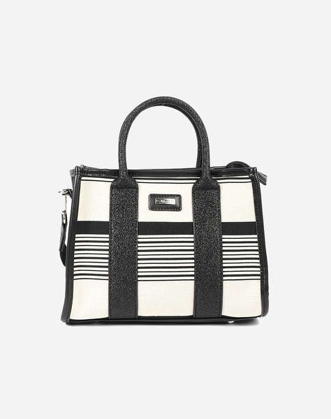LES TROPEZIENNES NAL-TZ-03 GEANTA TESATURA CU DUNGI WHITE/BLACK