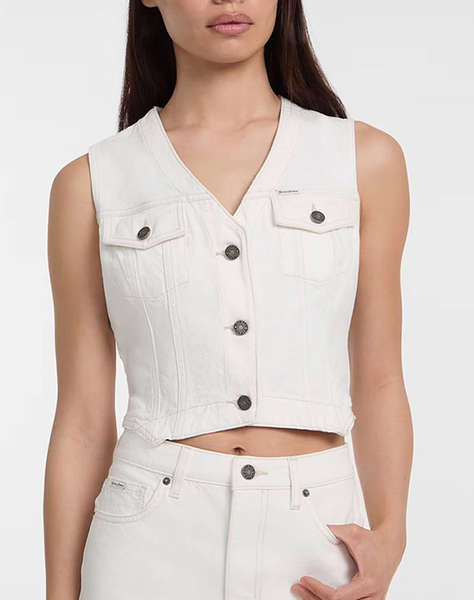 GUESS JEANS GJ DENIM VEST - ECO REGEN CO AGATE STR WHITE GEACA DE DAMA